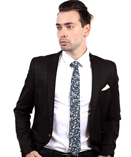 Image of JESLANG Men's Cotton Printed Floral Tie 2.56 inch Skinny Narrow Necktie Various Designs