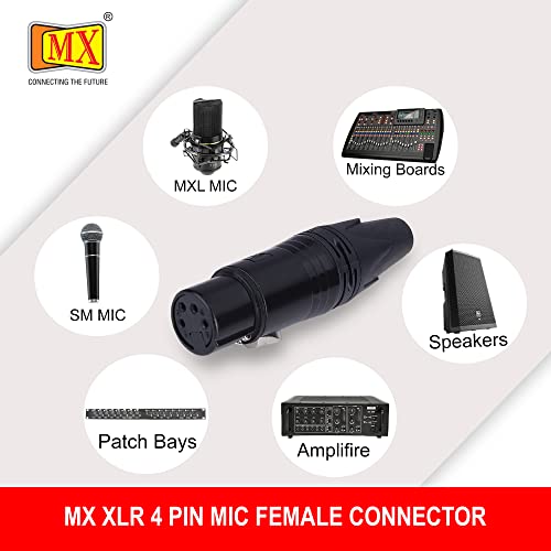 Image of MX 3 Pin XLR connector Microphone Connector pin Pure Copper Nickel Plated Pins1 for High Conductivity microphone cable connector PERENT (4 PIN, Pack of 10, Female Connector)