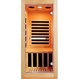 InfraHHZQ Single-Person Far-Infrared Sauna Cabin – 900W Home Spa Featuring Red Light Therapy and Bluetooth Speaker, Crafted from Obeche Wood – Dimensions: 28.35 x 32.28 x 61.42 inches