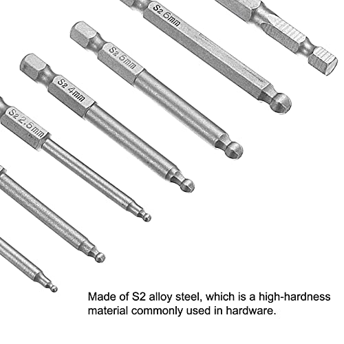 Uxcell 7 Pcs Ball End Hex Screwdriver Bit Set, 1/4" Hex Shank Magnetic H2 - H8 Hexagon Drill Bits, 2.5" Length S2 Steel #TOP4