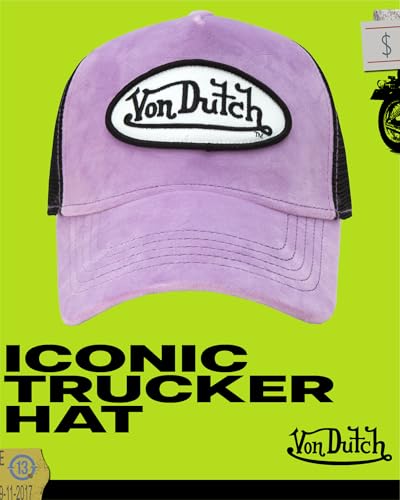 Image of Von Dutch Unisex Trucker Hat - Velvet Curved Bill Mesh Back Retro Classic Adjustable Snapback Baseball Cap for Men and Women