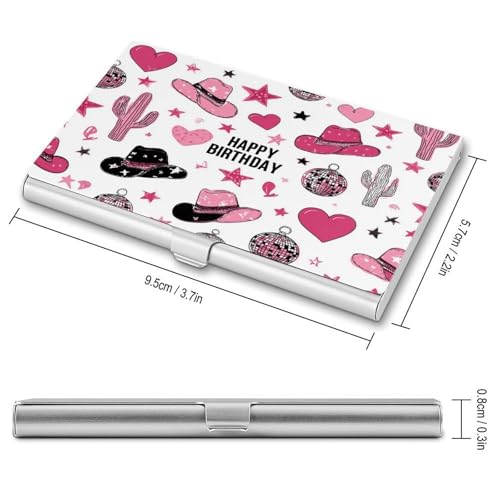 Pink Cowgirl-themed Birthday Party Business Card Holder, Pocket Slim Portable Metal Business Card Case for Women Men2
