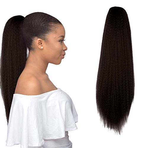 PEACOCO Yaki Straight Ponytail for Black Women, 26" Long Wrap Drawstring Kinky Straight Clip in Pony Tail Extensions, Afro Puff Kinky Straight Drawstring Ponytail for African American Women (4#)