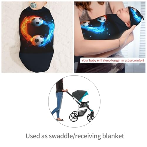 Image of Soccer Ball Newborn Swaddle Blanket with Beanie Set Soft Baby Sleep Sack Stretch Adjustable Swaddle Wraps Receiving Blankets