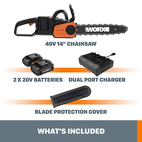 Worx 40V 14" Cordless Chainsaw Power Share With Auto-Tension - Wg384 (Batteries & Charger Included) #TOP5
