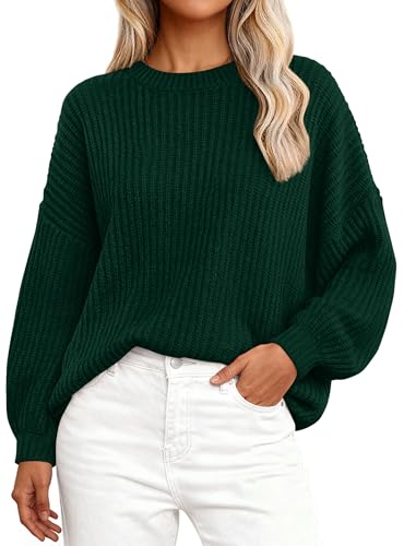 Image of PRETTYGARDEN Fall Sweaters for Women 2025 Fashion Long Sleeve Casual Ribbed Knit Winter Clothes Pullover Jumper Tops (Dark Green,X-Large)