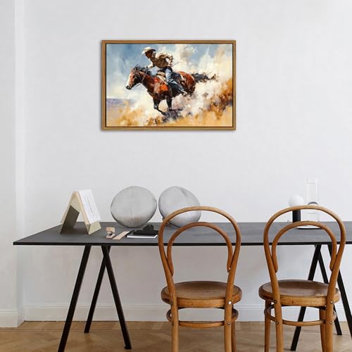 Image of Cowboy Canvas Wall Art Vintage Western Framed Wall Decor Horse Rider Canvas Prints Rodeo Wall Art Farmhouse Western Artwork for Living Room Bedroom Office Rustic Country Decor Home Decorations 16x24