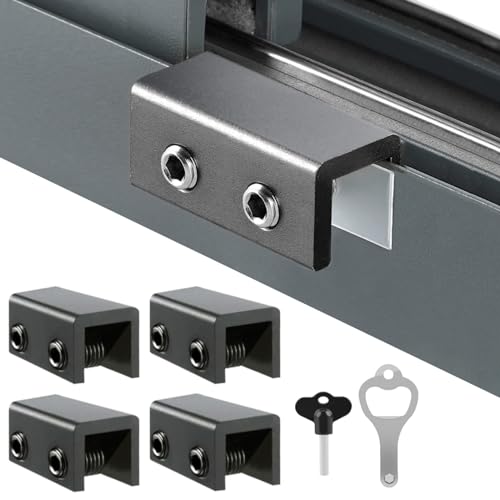 Window Locks Black, 4 Sets Sliding Security Window Lock with Key for Vertical & Horizontal Sliding Windows & Sliding Doors, Adjustable Window Locks Security Window Stoppers for Patio Bedroom Home