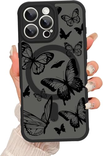 Coque MagSafe iPhone 14 Pro Max papillon noir pour femme