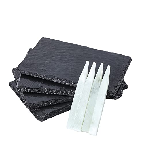 Tcrogsciss Set of 4 Mini Slate Cheese Board with Chalk(4Pcs), 4 X 6 Inch, Individual Charcuterie Boards for Sushi, Seared tuna, Salad and Tapas