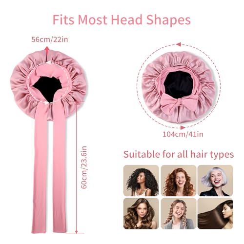 Silmana Silk Bonnet for Sleeping Women, 22 Momme 100% Mulberry Silk Bonnet, Reversible Adjustable Bonnet for Curly & Natural Hair – Pink — view 5