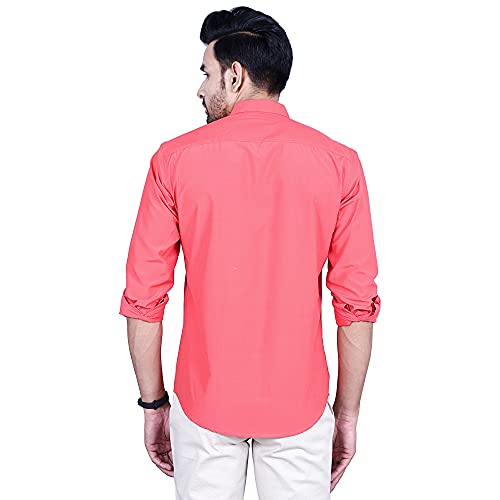 Image of Men's Cotton Solid Slim Fit Casual Spread Collar Shirt