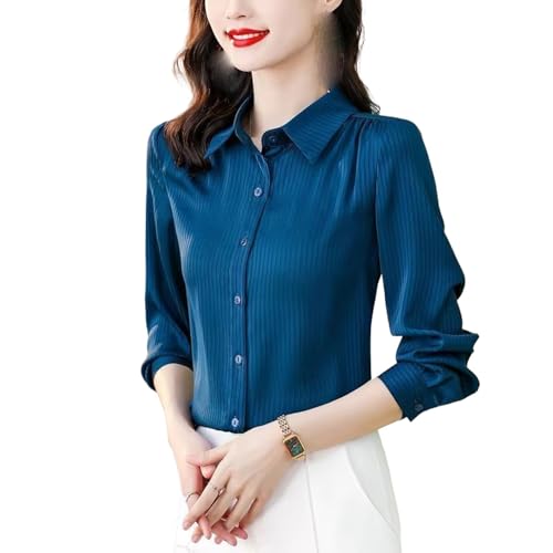 Chemise style coréen en satin rayé pour le bureau et les sorties
