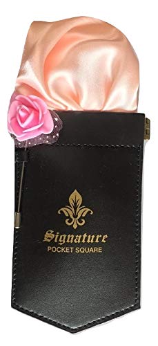 signature sole Pocket square holder in PU Leather with pink pocket square and lapel pin in gift box-picture-27