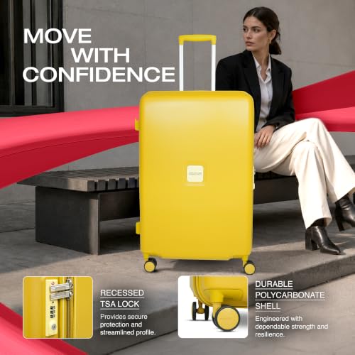 Image of American Tourister Zenrix | Check-in Trolley Bag (77 cm) | 360 8 Wheel Travel Luggage | Hard Case Polycarbonate Suitcase | Recessed TSA Lock | Yellow & Pale Yellow