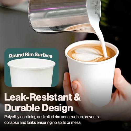 Image of NYHI 10oz Disposable Paper Cups - For Hot & Cold Drinks, Espresso, Tea, Juice, Water & More - Plain, Writable Surface Ideal for Cafes, Office & Events - Fits Most Coffee Machines, 300 pcs. - White