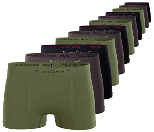 Vincent Creation 12er Pack Herren Seamless Boxershorts-Pant, Nahtlose Retroshorts, geschmeidig weiche Microfaser L/XL, Gemischt (schwarz,Khaki,grau)