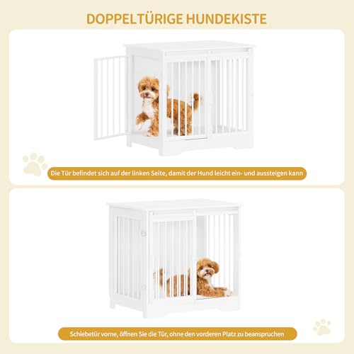 Hzuaneri Hundekäfig Möbel, 69 cm Hundebox, 2 Türen, Moderne Hundekäfig Indoor für kleine/mittlere/große Hunde, Beistelltisch, Hundebox für Zuhause 69 × 49 × 64,5 cm, Weiß DFC84313W