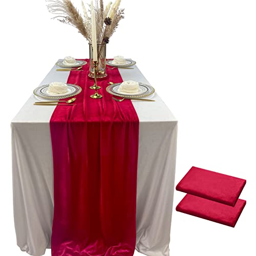 Luxurious Velvet Table Runner, 10ft Wedding Reception Decorations, 20x120inch Soft Velvet Fabric, Table Linen Overlay, Wedding Table Runners (Red, 20X120inch, 2pack) by EHLDekol - Used condition - US$10.46
