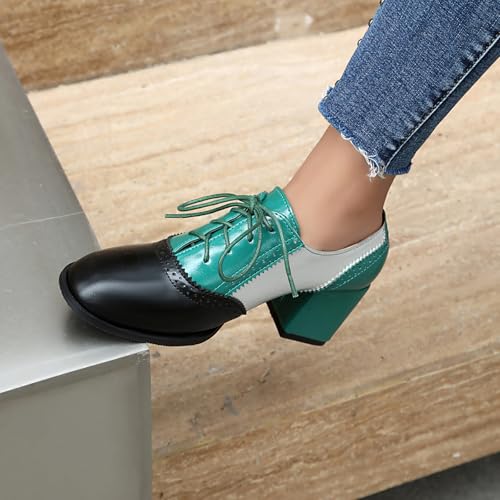 Mixed Colors Vintage Oxfords Lace Up Classic Sewing Brogue for Women Block LowHeel Round Toe Mary Jane4