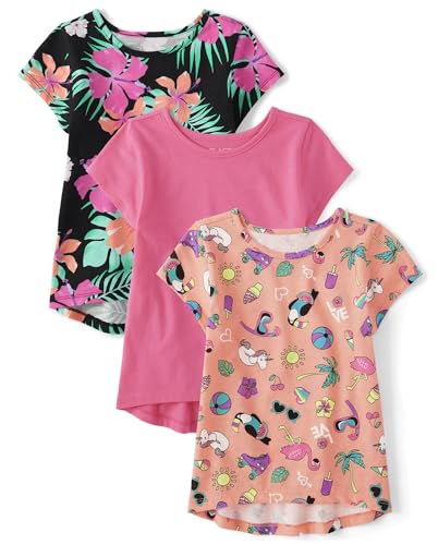 The Children's Place Girls' Short Sleeve Graphic High Low Top