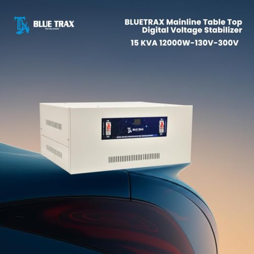 Image of BLUETRAX 15 KVA 12000W Mainline Voltage Stabilizer | 130V-300V | Copper | Table Top | Digital | Heavy Duty for Home Multipurpose Use | ISI Certified | 10 Years Warranty | White
