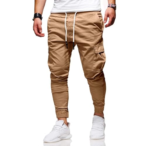 Men Loose Athletic Patch Pocket Pants Drawstring Outdoor Sports Solid Trousers Fall Classic Comfy Leg Street Pant