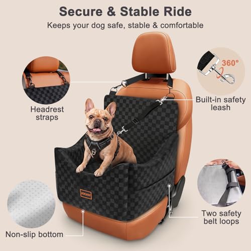 Image of JOEJOY Elevated Dog Car Seat for Small /Medium Dogs up to 35 lbs, Memory Foam Booster Seat with Detachable Washable Cover, Travel-Safe Car Bed with Safety Belts & Storage Pockets, Black