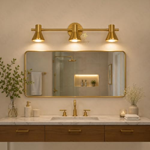 Image of Glowave Classic Metal Golden 3 LED Light with Adjustabe Head Mirror Vanity Bathroom Picture Light - Warm White (485)