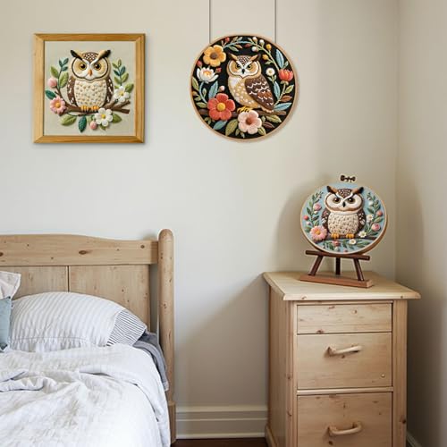 Image of Santune Embroidery Kit for Beginners Needlepoint Cross Stitch Kits Adult Needle Point Sets with Owl Embroidery Patterns, Includes Step-By-Step Instructions and Accessories