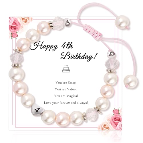 Image of Birthday Gifts for Girls Bracelets, Beaded Bracelets as 1 3 4 5 6 7 8 9 10 11 Year Old Girl Birthday Girls Presents, Adjustable Pearl Bracelet with Letter as Birthdays Girl for Daughter Niece