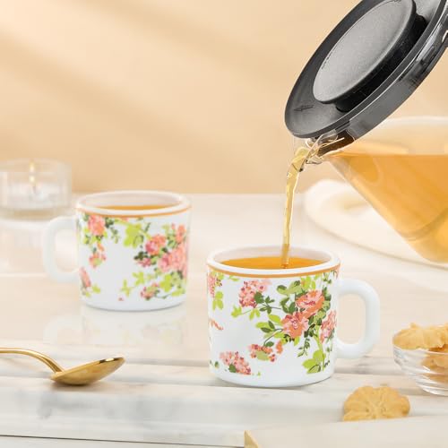 Image of Larah by BOROSIL 100ml x 6pc Opalware Amora Tea /Coffee Mug Set, Microwave & Dishwasher Safe Embossed Design Crockery Set Ideal for Daily Use & Gifting