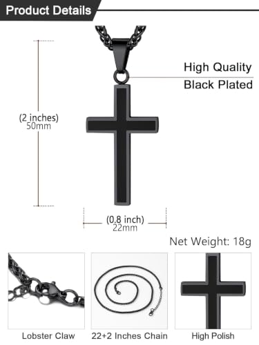 Image of U7 Cross Necklace for Men, Stainless Steel Silver Black Gold Mens Cross Necklace, 22-24 Inches