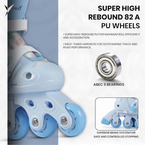Image of Jaspo Novice 2-in-1 Kids Roller Skates Combo- Inline to Quad Convertible | Adjustable Size | PU Wheels | Fiber Body | Lightweight & Comfortable Skating Combo (Blue, Extra Small)