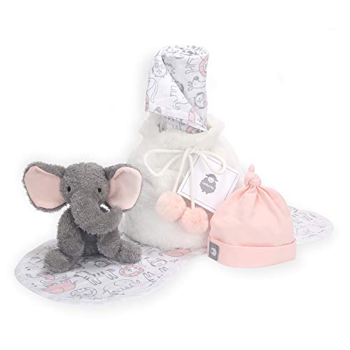 Image of Lambs & Ivy 5 Piece Pink/Gray Plush Infant/Newborn Baby Gift Bag w/Swaddle