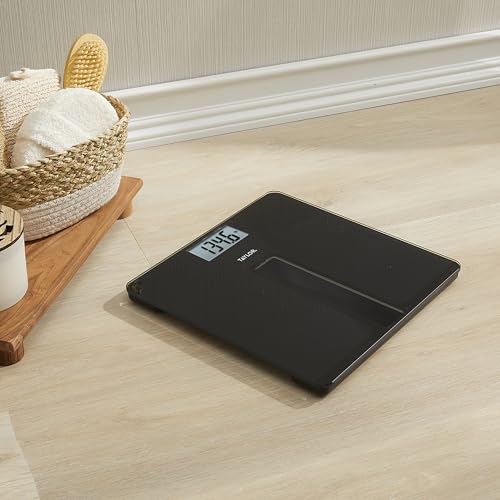 Image of Taylor Digital Bathroom Scale for Body Weight - Light Powered, No Batteries Needed, Large 11.8 x 11.8 in Black Glass Platform, 400 lb Capacity, Easy-Read 3.2 in Display