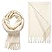 Bawnhaw White Large Scarf Pashmina Shawl for Women, Fall Winter Soft Cashmere-Feel Fringe Wrap Fashion Accessories for Wedding Bridal Evening Dresses