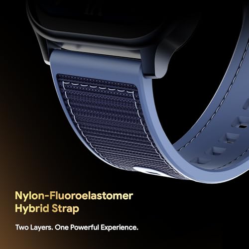 Image of Fire-Boltt Rise Force Smart Watch 1.85 inch Display, Nylon-Fluoroelastomer Hybrid Strap, Rotating Crown, Bluetooth Calling, Dual Button Control, Metal Body Smartwatch for Men and Women Ocean Navy
