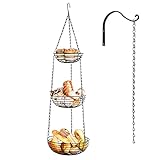 3-Tier Hanging Fruit Basket Vegetable Storage Wire Basket with 16 Inch Fixture Chain and Metal Wall Hook for Putting Fruit Vegetables Snacks Household Items Favors