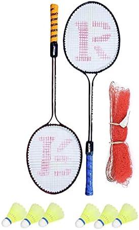 ULTRON Pack of 2 Piece Badminton Racket with 6 Piece Plastic Shuttles and 1 Piece Badminton Net