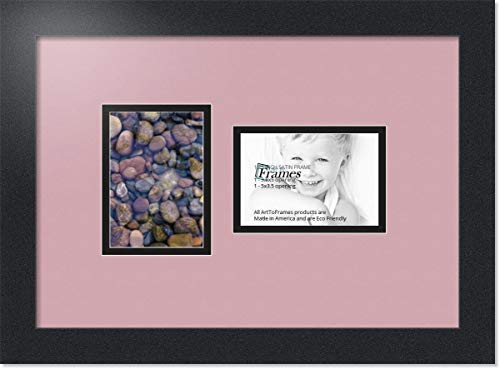 ArtToFrames Collage Photo Frame Double Mat with 2-3.5x5 Openings with Satin Black Frame and Seashell mat.