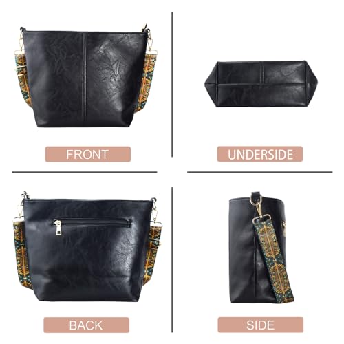 Image of Hobo Bags Vegan Leather Crossbody Bag Guitar Strap Shoulder Purses with Zipper Handbags for Women