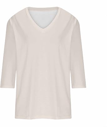 3/4 Sleeve Shirts for Women V Neck Blouses Dressy Casual Tunic Tops Solid Color Soft Cotton Tshirts Fall Tops 2024