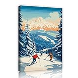 マウンテンスキーアドベンチャーウォールアートポスター北欧スタイルウィンタースポーツランドスケープキャンバスプリントリビングルーム寝室オフィス壁装飾35x52cmインナーフレーム