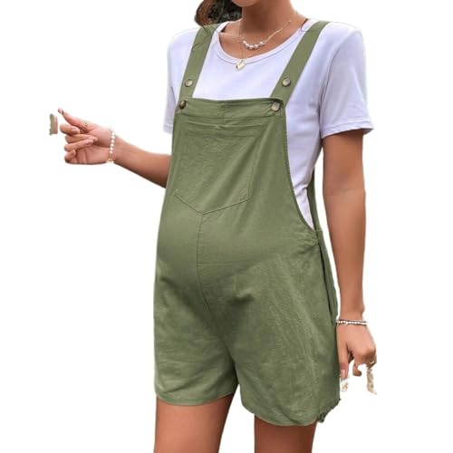 FaroLy Mono Corto de Maternidad para Mujer Mono Sin Mangas con Botones Mono de Peto de Algodón Lindo con Bolsillos (Color : Green, Size : XL)