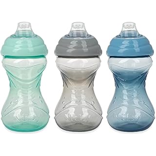 Nuby 3 Piece No-Spill Easy Grip Cup with Soft Flex Spout, Clik It Lock Feature, Neutral, 10 Ounce