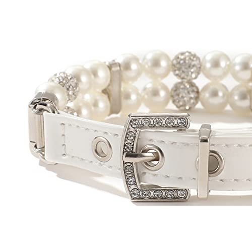 Dogs Kingdom Dog Cat Pearls Necklace Collar with Rhinestones Charm Cute Puppy Jewelry Collar with Soft Leather Adjustable,White,M:10-12″ neck Dogs Kingdom Dog Cat Pearls Necklace Collar with Rhinestones Charm Cute Puppy Jewelry Collar with Soft Leather Adjustable,White,M:10-12″ neck