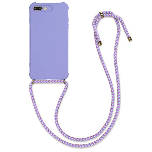 kwmobile Crossbody Case Compatible with Apple iPhone 7 Plus / 8 Plus - Soft Matte TPU Phone Holder with Neck Strap - Lavender