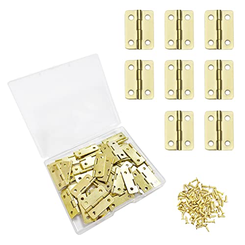 Borsgye Lot de 50 mini charnières pliantes en bronze vieilli rétro pour boîte à bijoux et boîte à jouets - Charnières en laiton massif avec vis pour boîte en bois - Jaune - 25 x 18 mm Cover