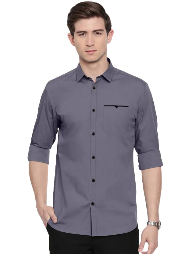 CB-COLEBROOKColebrook Men's Solid Relaxed Fit Cotton Shirt | Casual | Plain | Full Sleeve | Stylish Mens Shirt | Summer-Regular Fit Shirt Spread Collar with Pocket & Full Sleeves